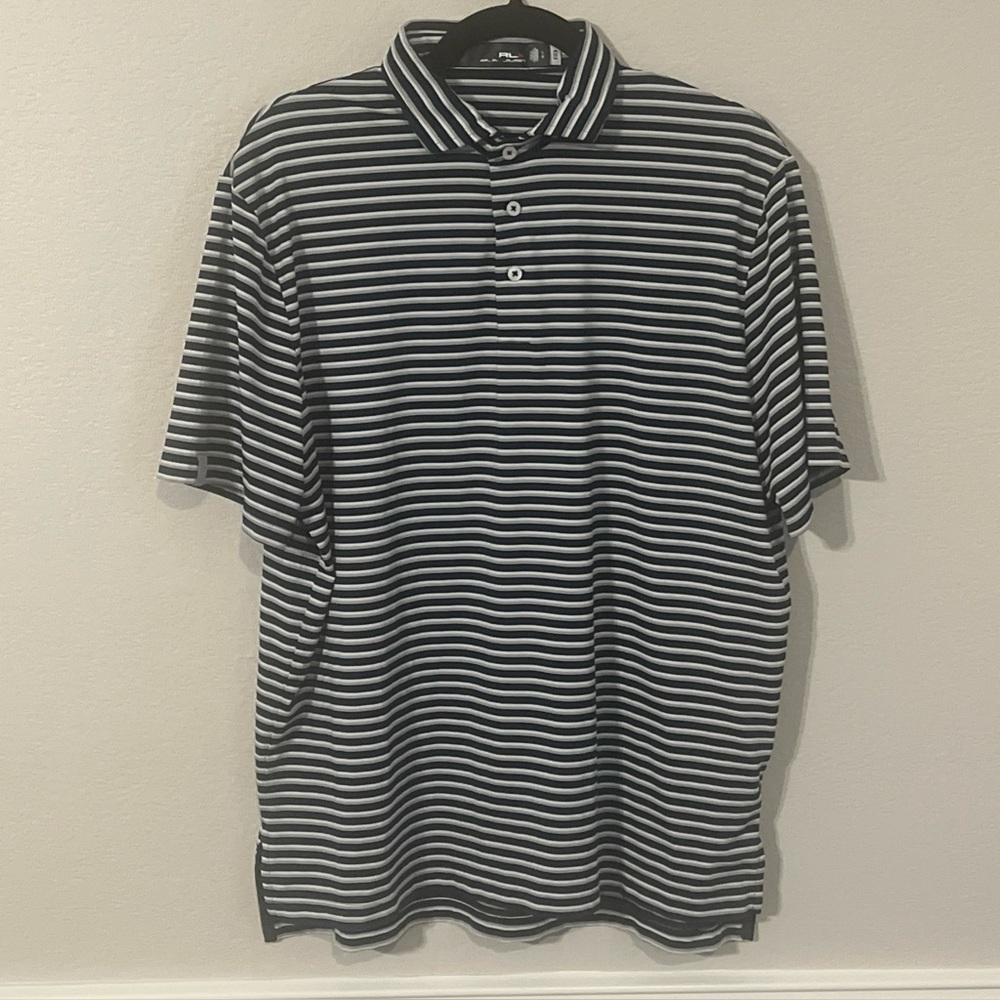 RLX Ralph Lauren Performance Polo Size Large Navy/grey/white Stripes